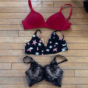 Victorias Secret lace and PINK Black Star Print Women's Bra Set